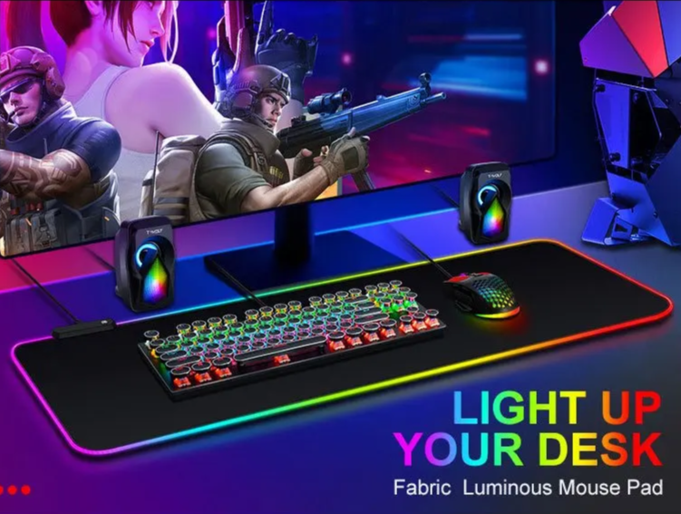 Mouse Pad Gamer LED RGB 7 Cores - Grande (80 x 30cm) com Conexão USB