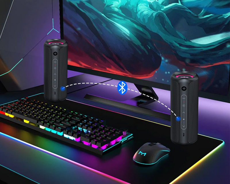 Caixa de Som WISETIGER, resistente a água ,Alto-falante Bluetooth portátil, IPX7 impermeável, poderosa caixa Luz RGB 30W