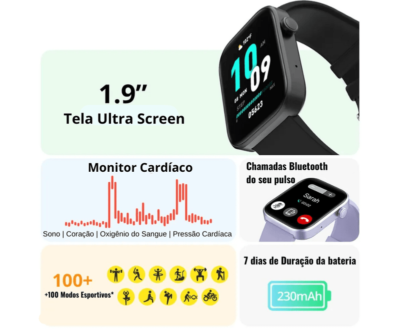 Smartwatch COLMI-P71 Unisex , chamada por voz, monitoramento Cardiaco... - BrasBest