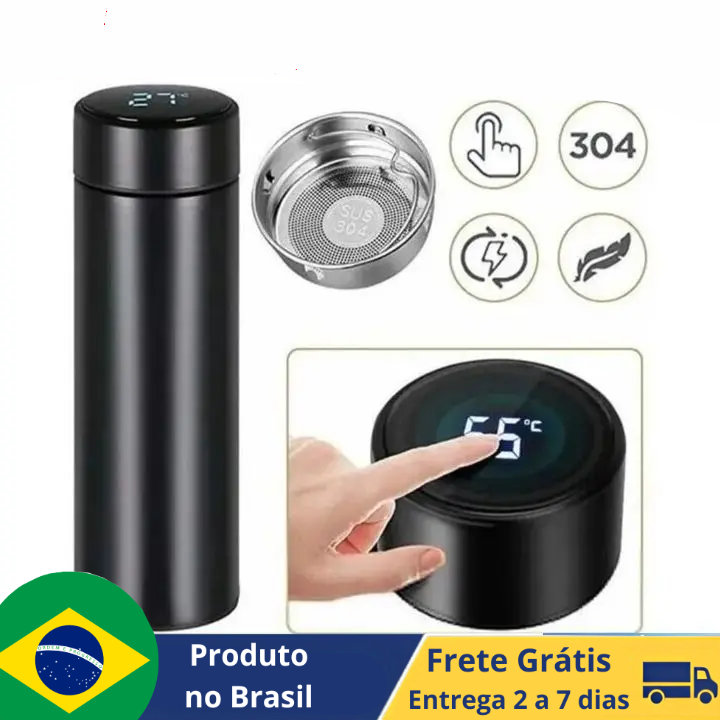 Garrafa térmica digital de aço inoxidável com display, 500ml - BrasBest