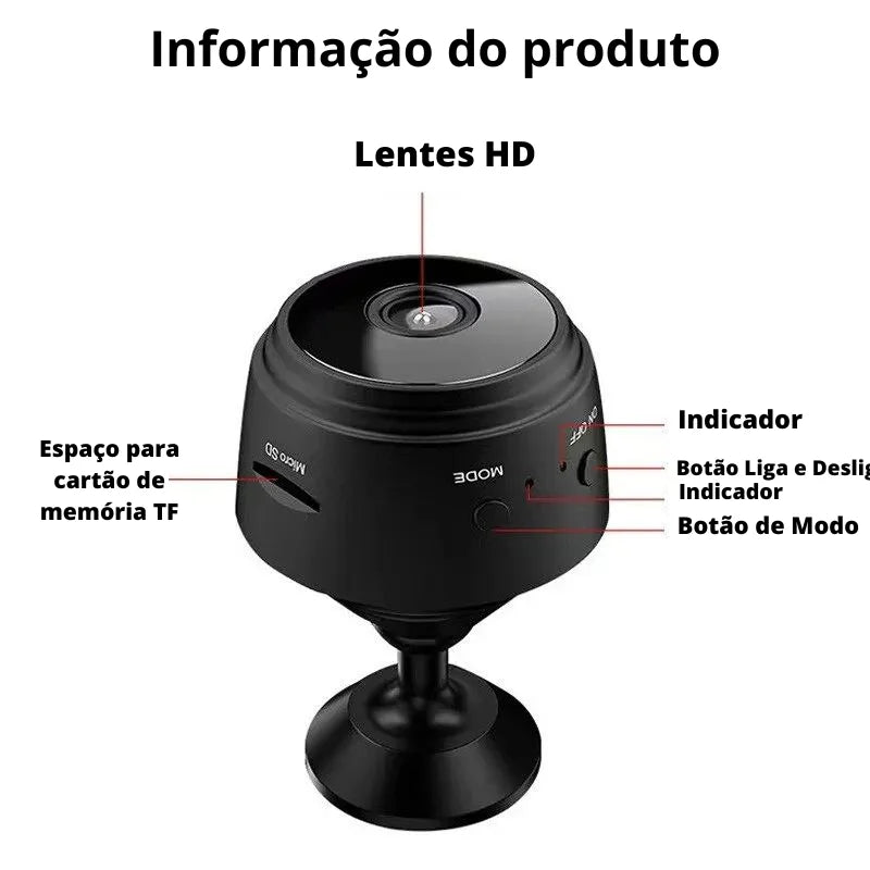 Mini Câmera Inteligente WiFi - Câmera de Vídeo HD 1080P - 4K/2K/1080P/720P com Conectividade WiFi