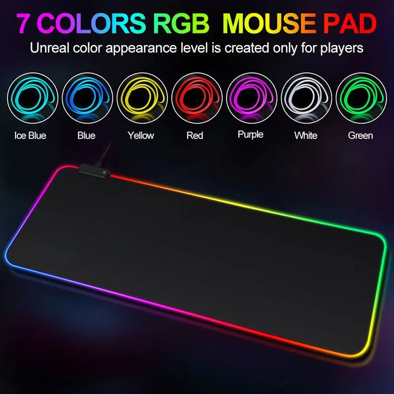 Mouse Pad Gamer LED RGB 7 Cores - Grande (80 x 30cm) com Conexão USB