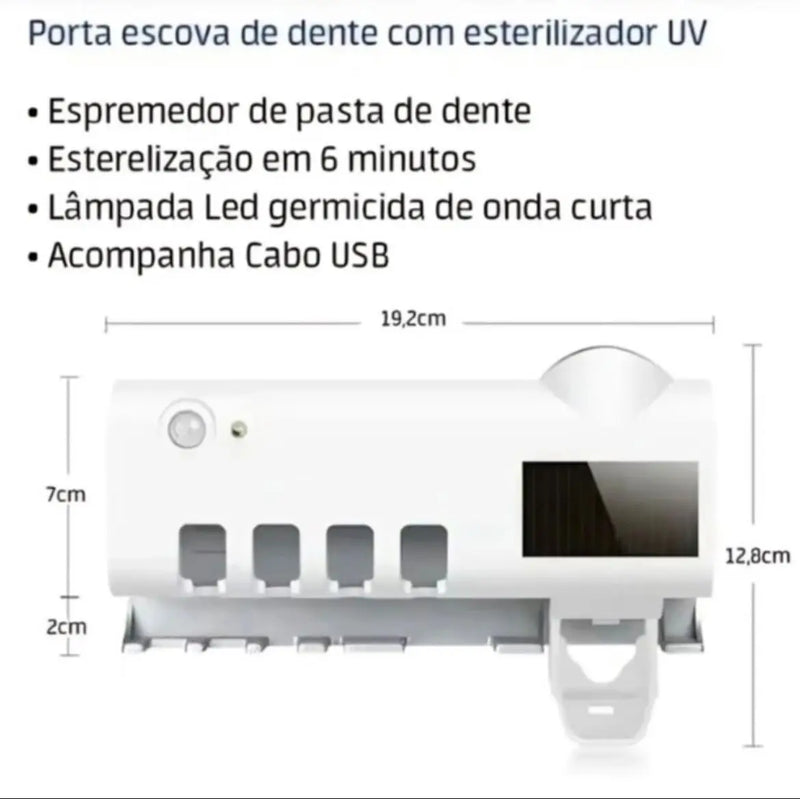 Suporte Para Escova De Dentes Esterilizador Com Luz UV Antibacteriano Distribuidor Automático De Creme Dental - BrasBest