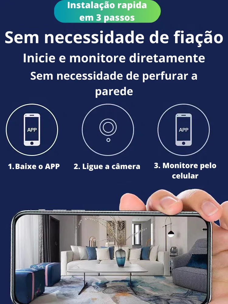 Mini Câmera Inteligente WiFi - Câmera de Vídeo HD 1080P - 4K/2K/1080P/720P com Conectividade WiFi