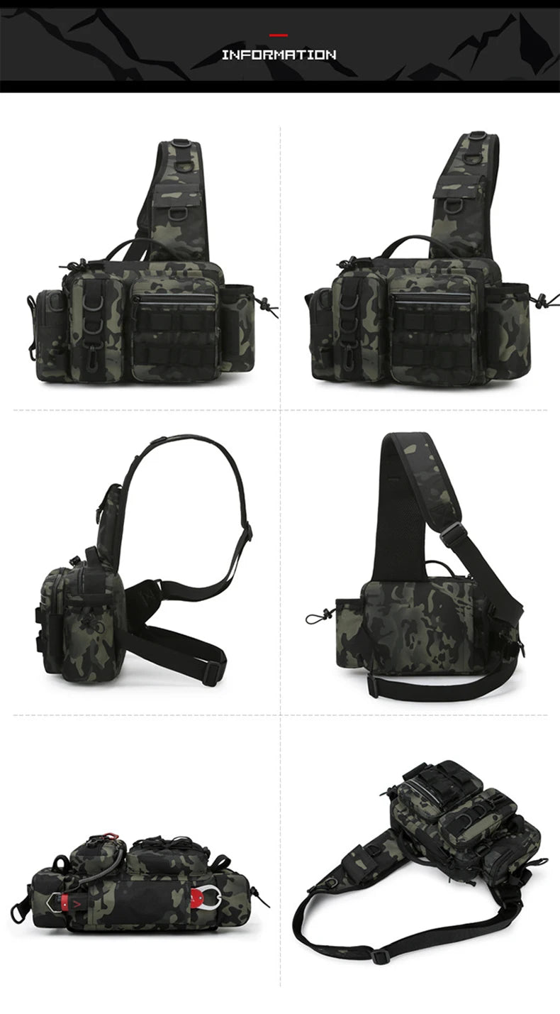 Mochila de pesca com suporte de haste, caixa de isca, saco de armazenamento, Fanny Pack, mochila de ombro Sling - BrasBest