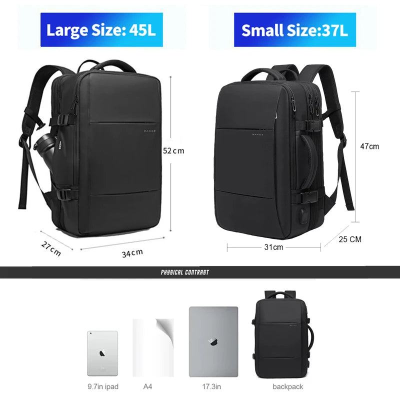 Mochila de Viagem com carregador USB Expansível para Homens, Mala para Viajem Grande Capacidade, Impermeável, Para Laptop até 17.3 Polegadas - BrasBest