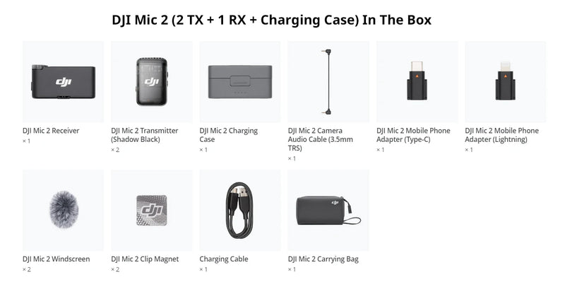 Microfone DJI Mic 2 de Lapela - Conexão Bluetooth Direta, Faixa de 250m (820 pés), 18 Horas de Duração, Transmissor Sem Fio com Cancelamento de Ruído