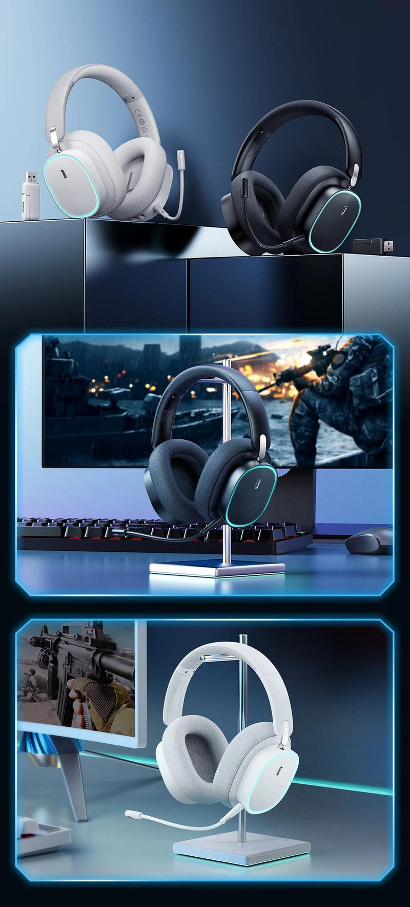 Headphone Baseus-Wireless Gaming com microfone, Bluetooth 5.3 - BrasBest