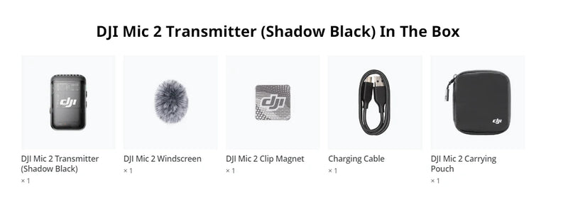 Microfone DJI Mic 2 de Lapela - Conexão Bluetooth Direta, Faixa de 250m (820 pés), 18 Horas de Duração, Transmissor Sem Fio com Cancelamento de Ruído