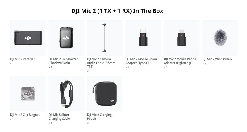 Microfone DJI Mic 2 de Lapela - Conexão Bluetooth Direta, Faixa de 250m (820 pés), 18 Horas de Duração, Transmissor Sem Fio com Cancelamento de Ruído