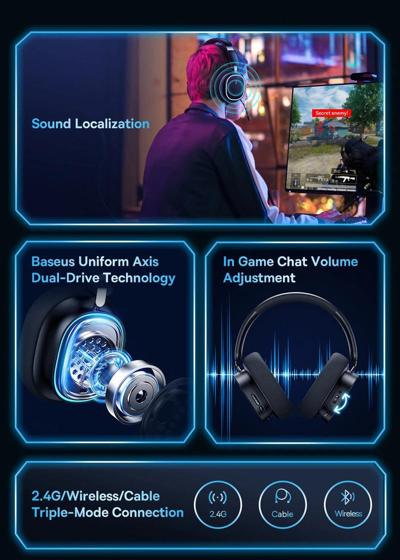 Headphone Baseus-Wireless Gaming com microfone, Bluetooth 5.3 - BrasBest