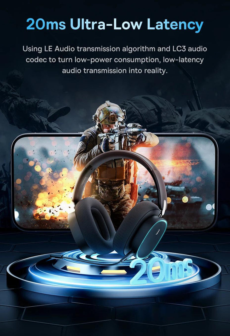 Headphone Baseus-Wireless Gaming com microfone, Bluetooth 5.3 - BrasBest