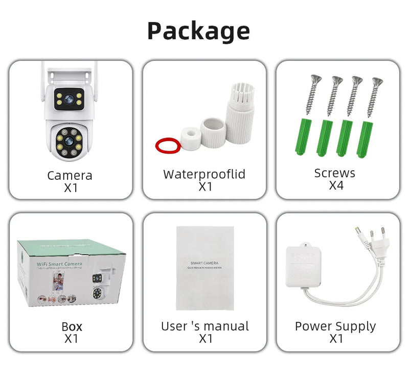 Câmera ICSEE de Vigilância ao Ar Livre 8MP - Lente Dupla/Tela Dupla, Rastreamento Automático AI, Vídeo IP WiFi, PTZ CCTV, Áudio suporte DVR e NVR Intelbras.