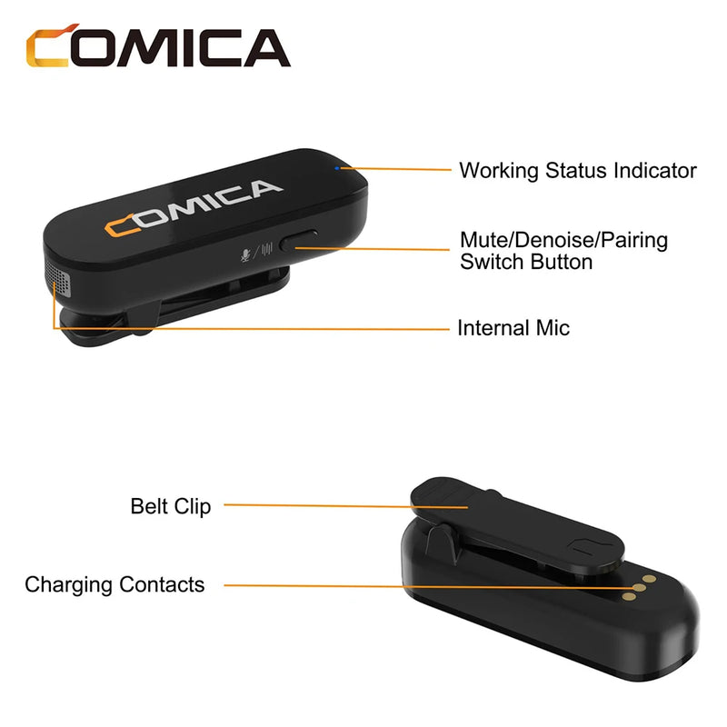 Microfone de Lapela Comica Vimo S 2.4G Sem Fio - Compacto com Estojo de Carregamento