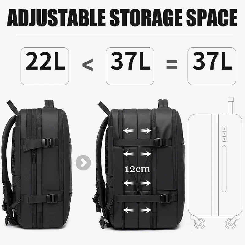 Mochila de Viagem com carregador USB Expansível para Homens, Mala para Viajem Grande Capacidade, Impermeável, Para Laptop até 17.3 Polegadas - BrasBest