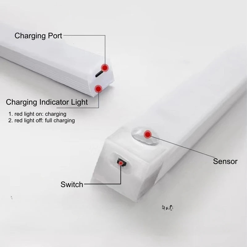 Luzes LED de carregamento USB portátil, sensor de movimento PIR, luz de barra para iluminação interiror