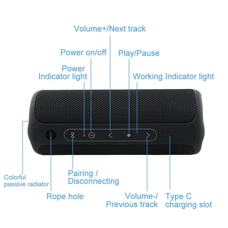 Caixa de Som WISETIGER, resistente a água ,Alto-falante Bluetooth portátil, IPX7 impermeável, poderosa caixa Luz RGB 30W