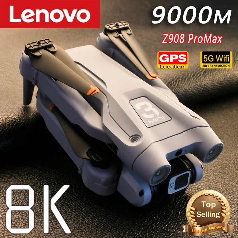 Drone Profissional Lenovo-Z908 Pro Max, Motor Sem Escova, 8K, GPS, Dual HD, Foto e Vídeo