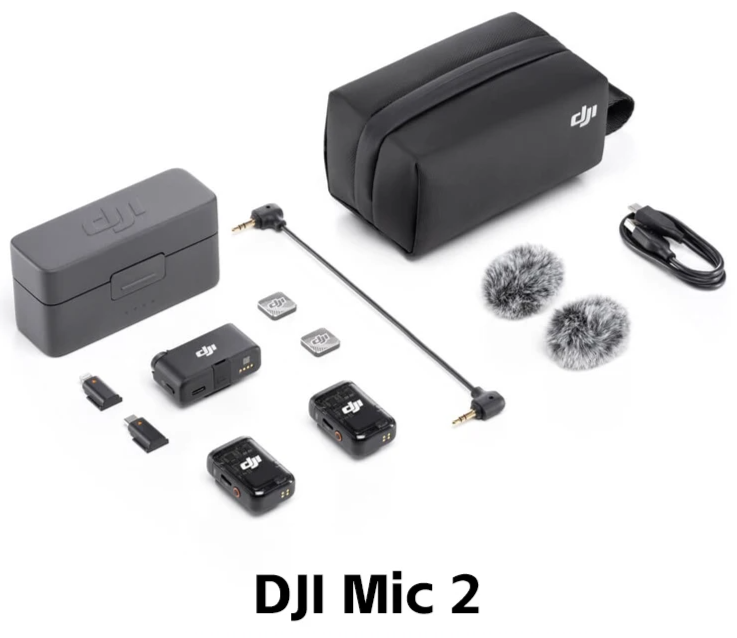 Microfone DJI Mic 2 de Lapela - Conexão Bluetooth Direta, Faixa de 250m (820 pés), 18 Horas de Duração, Transmissor Sem Fio com Cancelamento de Ruído