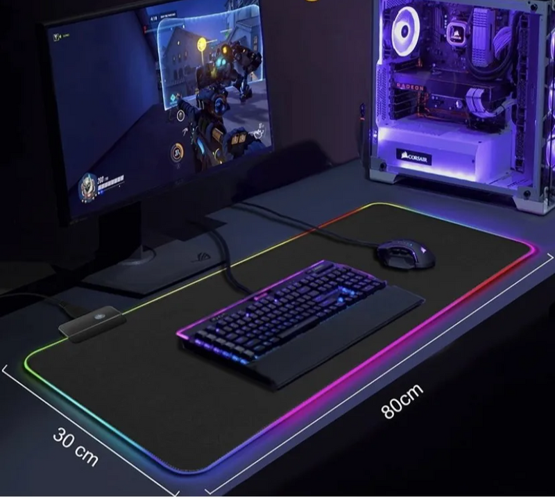 Mouse Pad Gamer LED RGB 7 Cores - Grande (80 x 30cm) com Conexão USB