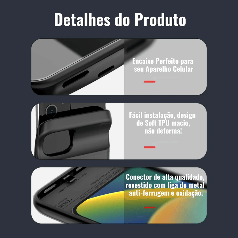 Capinha Com Bateria inteligente para iPhone - Smart Battery Case - Power Bank - BrasBest