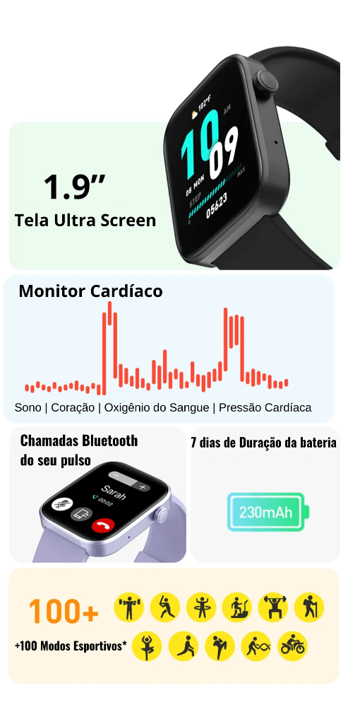 Smartwatch COLMI-P71 Unisex , chamada por voz, monitoramento Cardiaco... - BrasBest